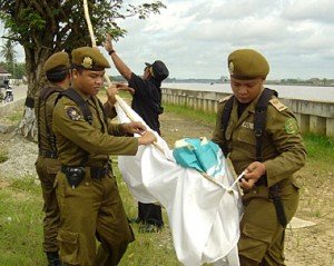 Tim Gabungan Turunkan Bendera dan Atribut Parpol Tim Gabungan Turunkan Bendera dan Atribut Parpol